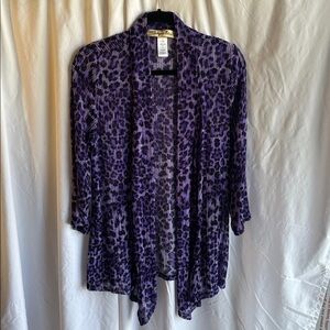 Aqua Blues Purple Leopard Print Cardigan Size 1X